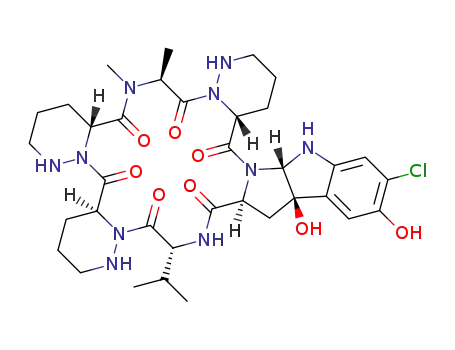 (4aS,10aR,13S,19aR,21aS,26bR,27aS,30R)-24-chloro-2,3,4,4a,8,9,10,10a,12,13,17,18,19,19a,22,26b,27,27a,29,30-icosahydro-25,26b-dihydroxy-12,13-dimethyl-30-(propan-2-yl)-7H,21aH-tripyridazino[1’’,6’’:10’,11’;1’’’,6’’’:16’,17’;1’’’’,6’’’’:7’,8’] [1,4,7,10,13,16]hexaazacyclooctadecino[1’,2’:1,5]pyrrolo[2,3-b]indole-5,11,14,20,28,31(1H,16H)-hexone